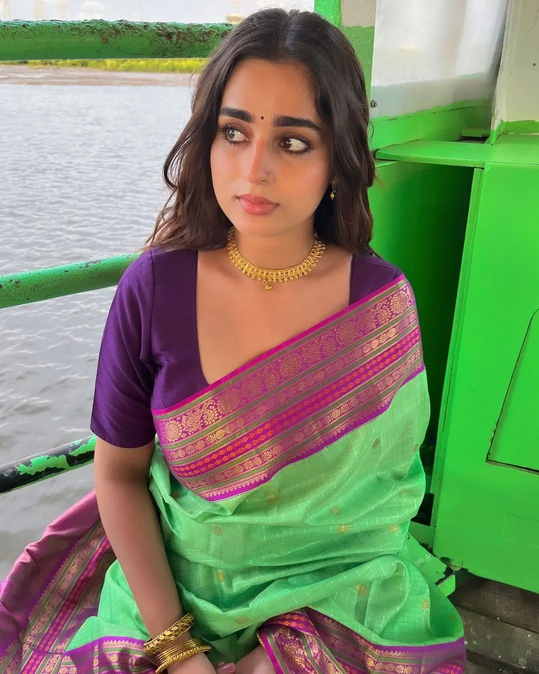 Ayesha Khan Photos In Green Saree Blue Blouse